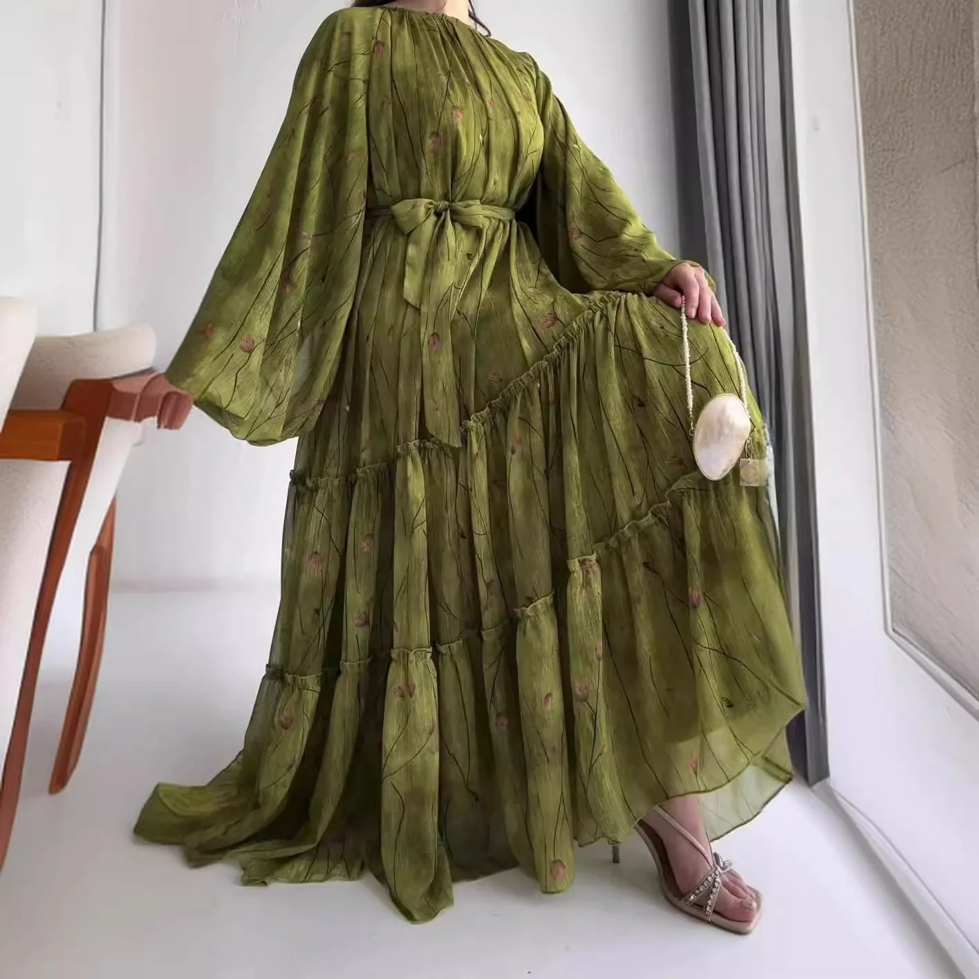 New European and American Fashion Printed Bohemian Style Large Hem Maxi Dress