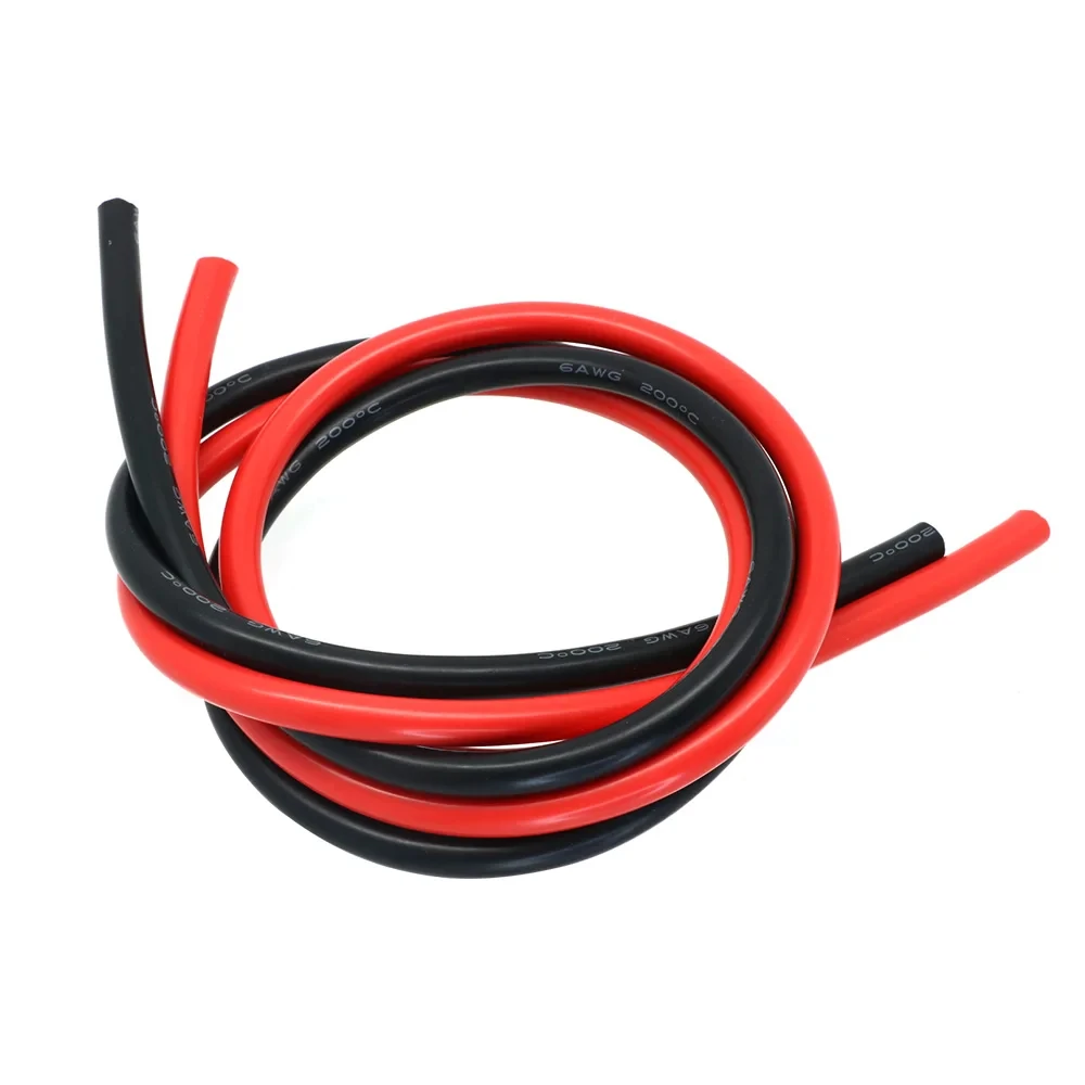 Conjunto de Fios de Silicone Super Macio de 2 metros/lote, Cabo Resistente ao Calor Vermelho e Preto, Calibre 10 12 14 16 18 20 22 24 26 AWG (1 metro Vermelho + 1 metro Preto)