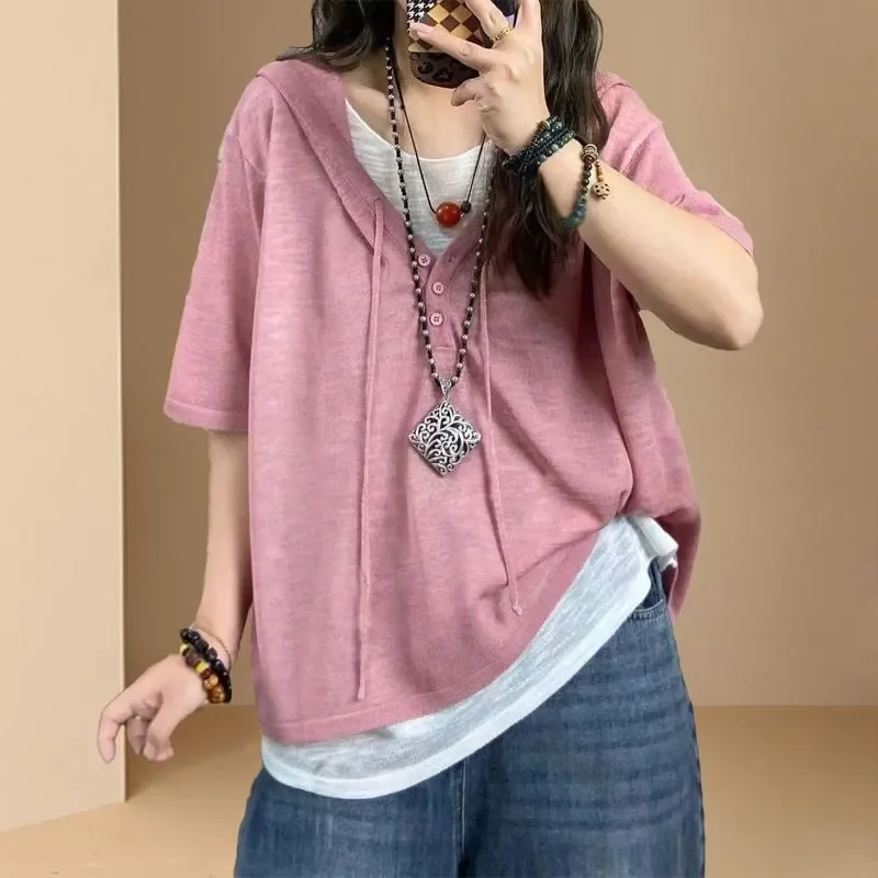 Loose V Neck Short Sleeve T Shirt for Women Solid Color Casual Summer Top Lightweight Breathable Tee for Beach Daily Wear