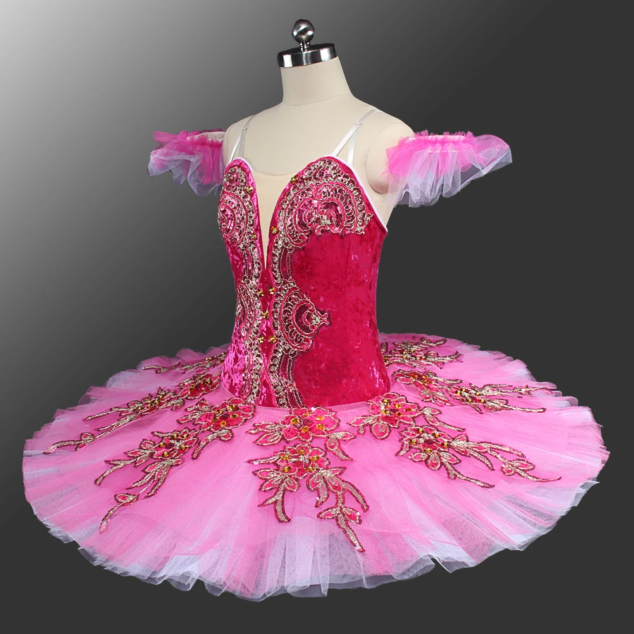 

Professional Custom Size MOQ 1PCS Girls Performance Wear Rose Red Velvet Ballet Tutu disfraces