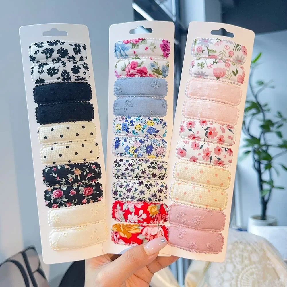 

10Pcs/Set Cute Print Solid Hair Clip New Handmade For Baby BB Barrettes Hairpins Flower Print Hairgrips Kids Accessories