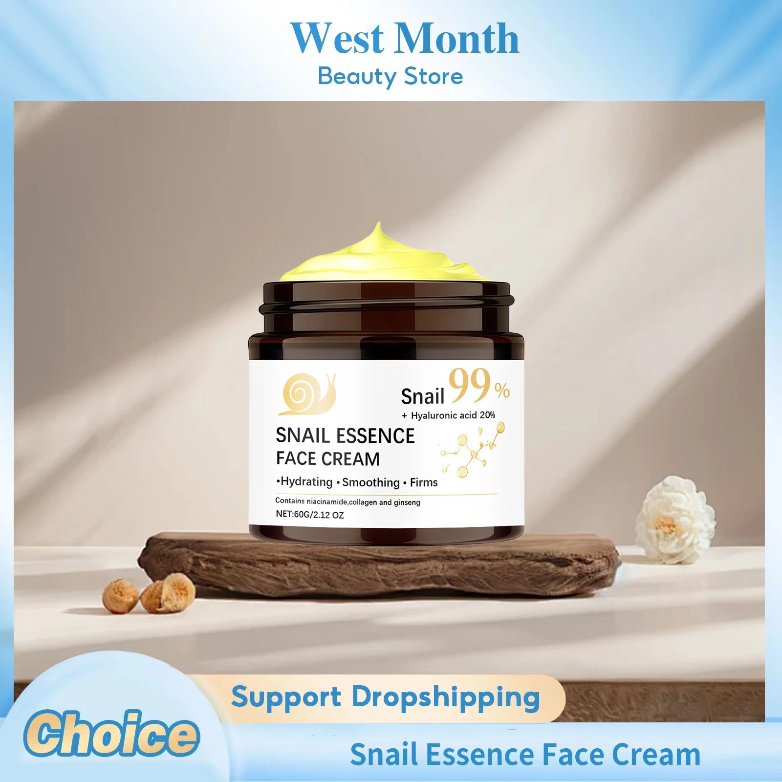 Snail Essence Face Cream Firming Moisturizing Dry Skin Brightening Glowing Smoothing Fade Fine Lines Soothing Repair Face Cream