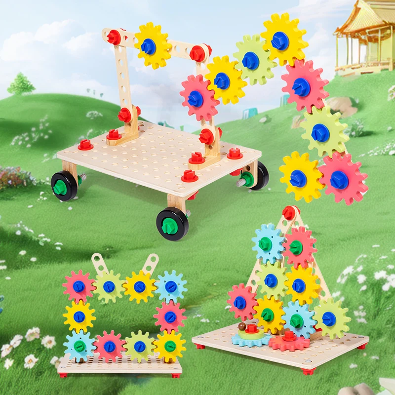 Giocattoli in legno Coordinazione occhio-mano ingranaggi di giunzione blocchi di costruzione viti avvitate dadi di smontaggio giocattoli da tavolo per la cognizione del colore