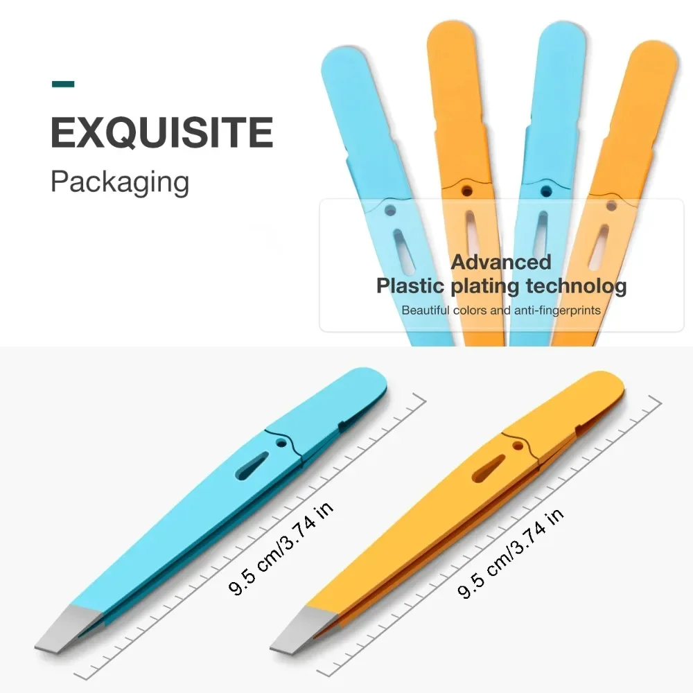 Pincettes colorées de précision en acier inoxydable, pour épilation du visage des sourcils, éclat, pointe inclinée pour points noirs, pointe d'angle