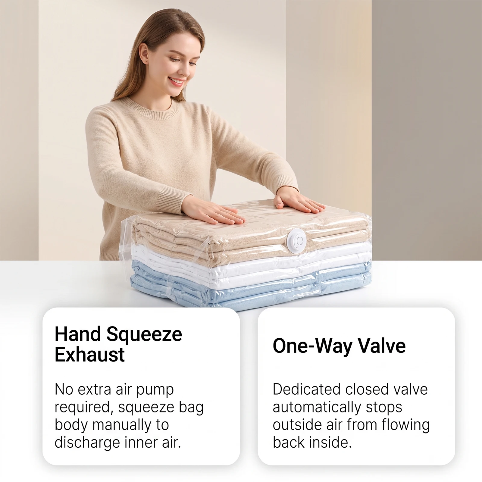 No‑Pump Vacuum Storage Bag 80*100*32cm Large Transparent Vacuum Compression Bags for Quilt Clothing Dustproof Home Organizer