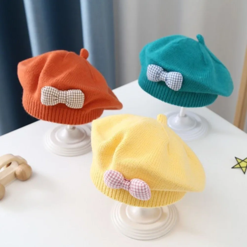 

Fashion Cute Bowknot Knitted Hats Comfortable Windproof Beanies Cap Warm Beret Hat Toddler