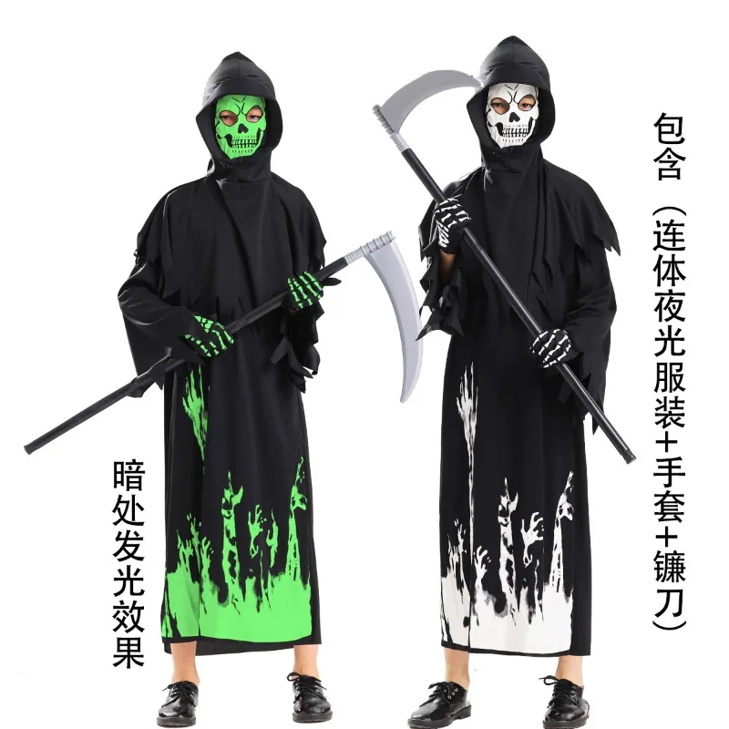 Kids Glow In Dark Cosplay Costume Witch Skeleton Ghost Outfit Halloween Masquerade Stage Performance Theme Party Fancy Dress
