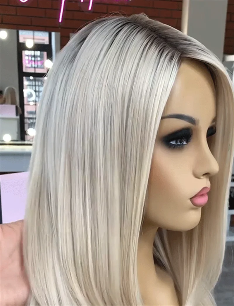 

Platinum Blonde Wig Wavy Synthetic Lace Front Wig Glueless Wig Long Synthetic Hair Lace Wigs for Women Platinum Ash Blonde Wig