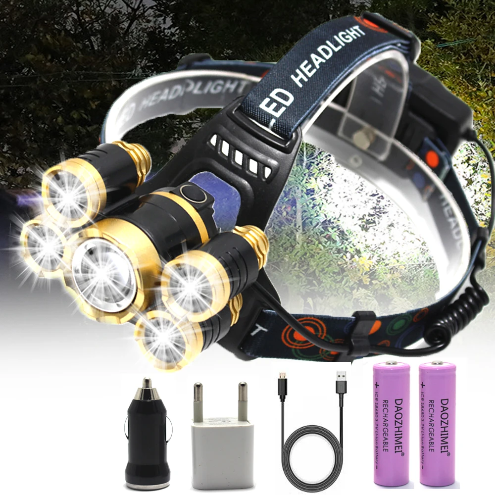 

Powerful LED Headlight T6+4*Q5 USB Rechargeable Focusing Head Lamp 4 modes Headlamp Night running Camping Torch Flash Light