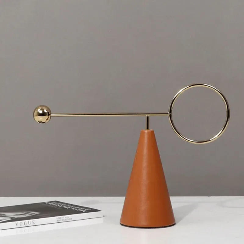 Geometric balance ornament, cortical cone bottom, metal ring, model room, desktop light luxury decoration handicraft