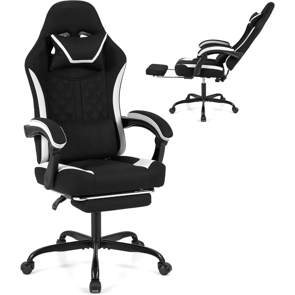 Ergonomic High Back Gaming Chair with Headrest Lumbar Support Reclining Backrest Footrest Swivel Office Seat