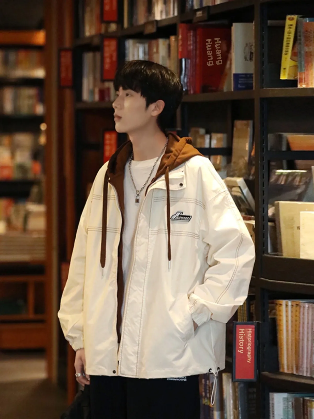 

Loose Casual Men's Jaet Autumn Workwear Windbreaker Outerwear Street Sle Loose Fit Youth Trendy Hooded Coat for Couples