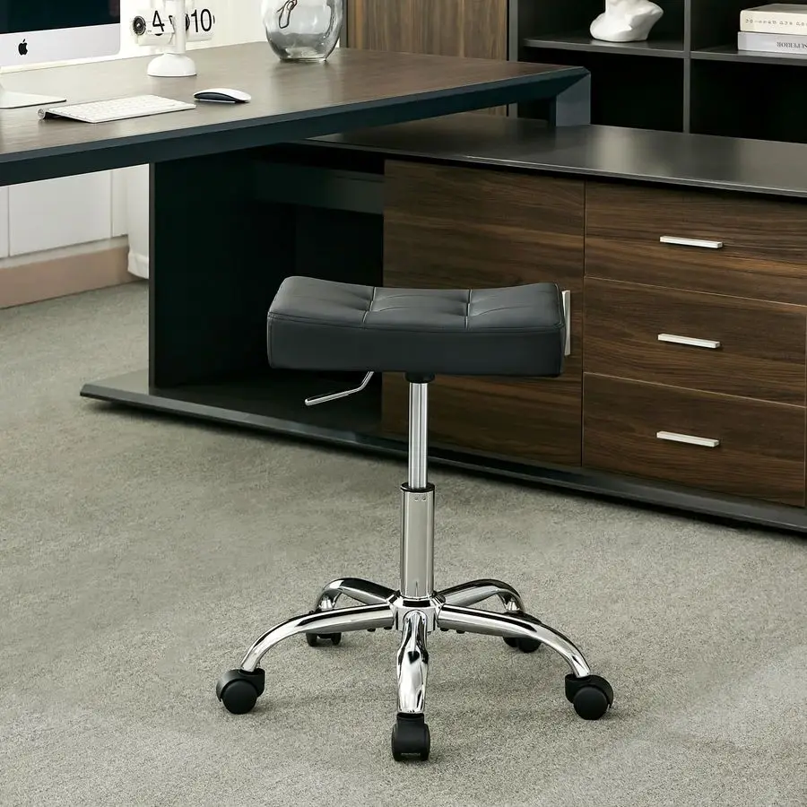 

Stool with Wheels 300lbs Capacity Adjustable Height 1721 inch Black Faux Leather Workbench Stool Black