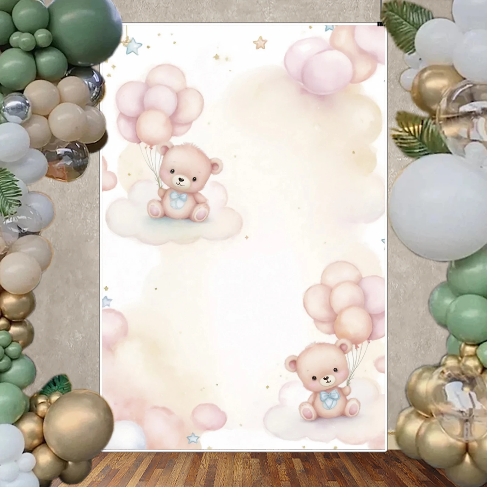 MOON.QG ballon fleur anniversaire toile de fond nuages ours bébé gâteau Smash filles photographie fond joyeux anniversaire fête décor