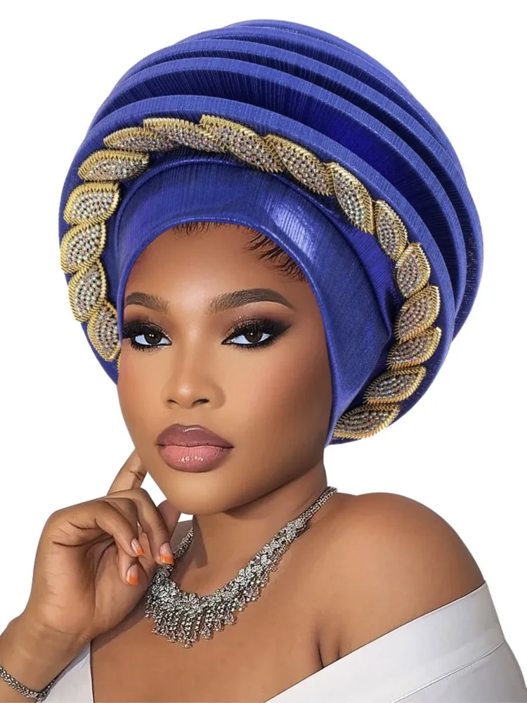 

African Lady Head Wraps Knoted Turban Cap For Women Nigeria Raw Autogele Headtie Party Headwear Wedding Auto Geles Turbante