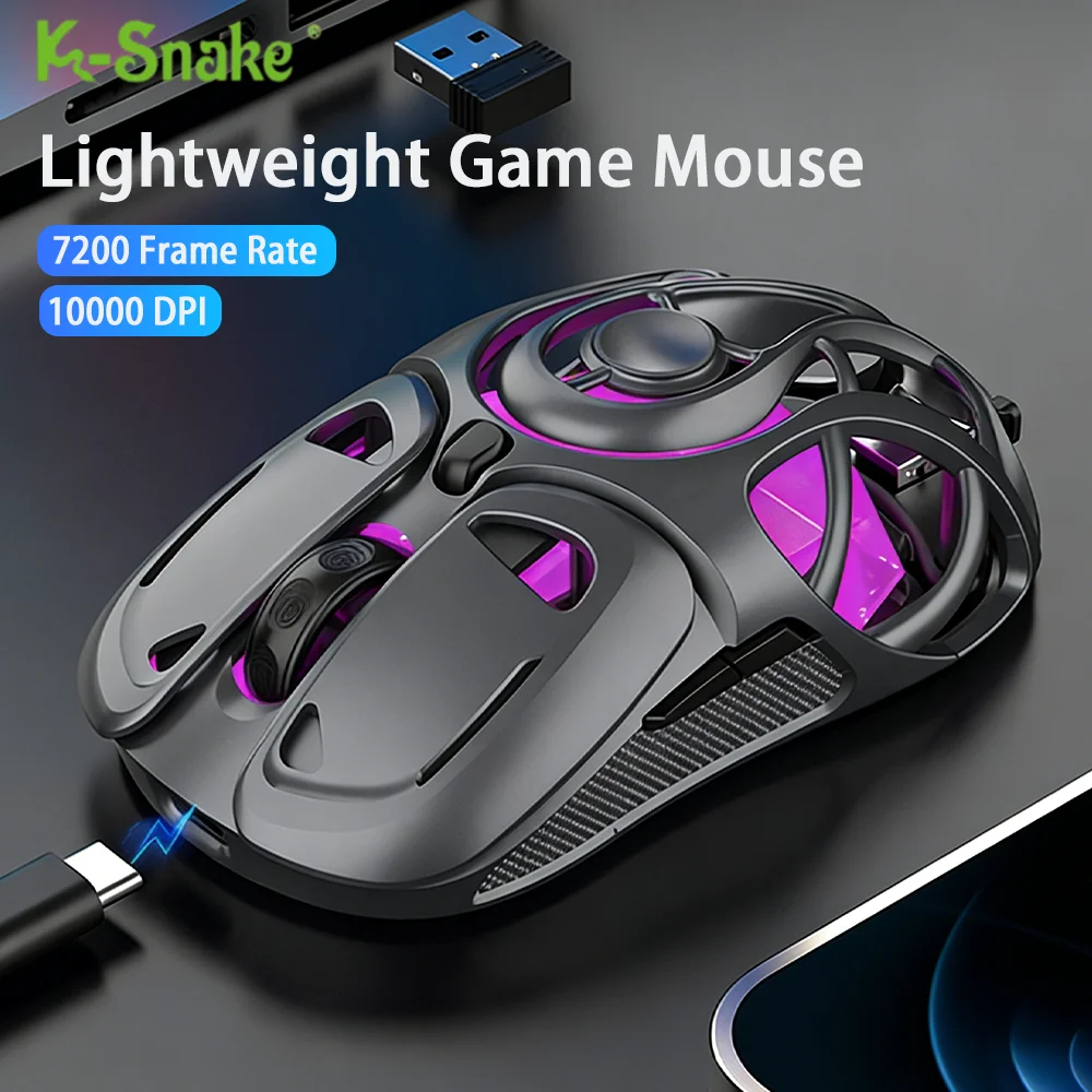 

Игровая мышь K-Snake Tri-mode: проводная/2.4ГГц/беспроводная Bluetooth, легкая, с перфорированным корпусом, для ноутбуков, настольных ПК и офиса