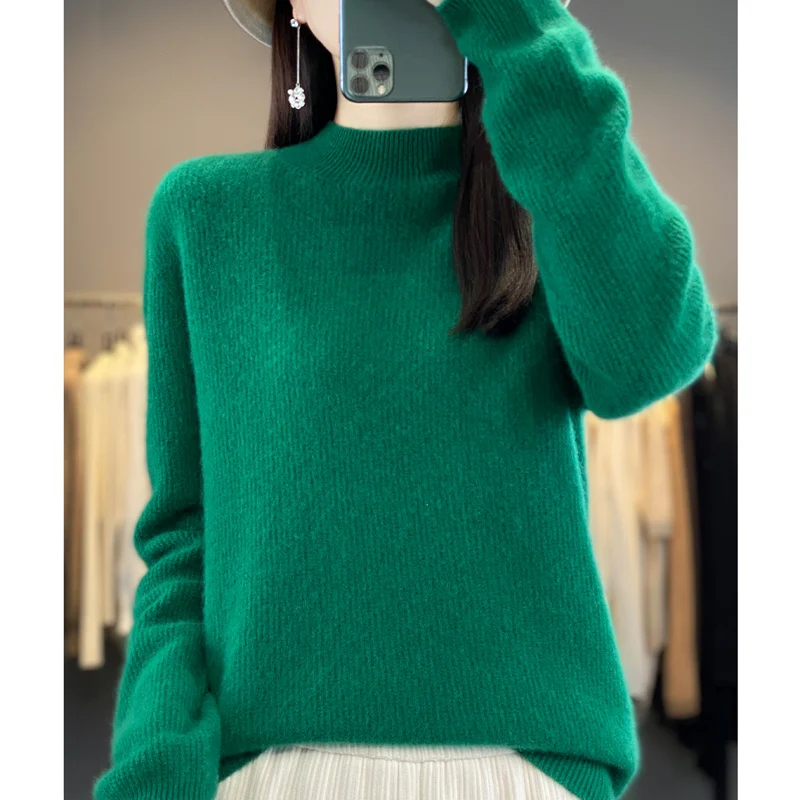 Sweater women's 100% pure sweater sweater bottoming shirt western-style semi-high collar cashmere sweater wear autumn and winter