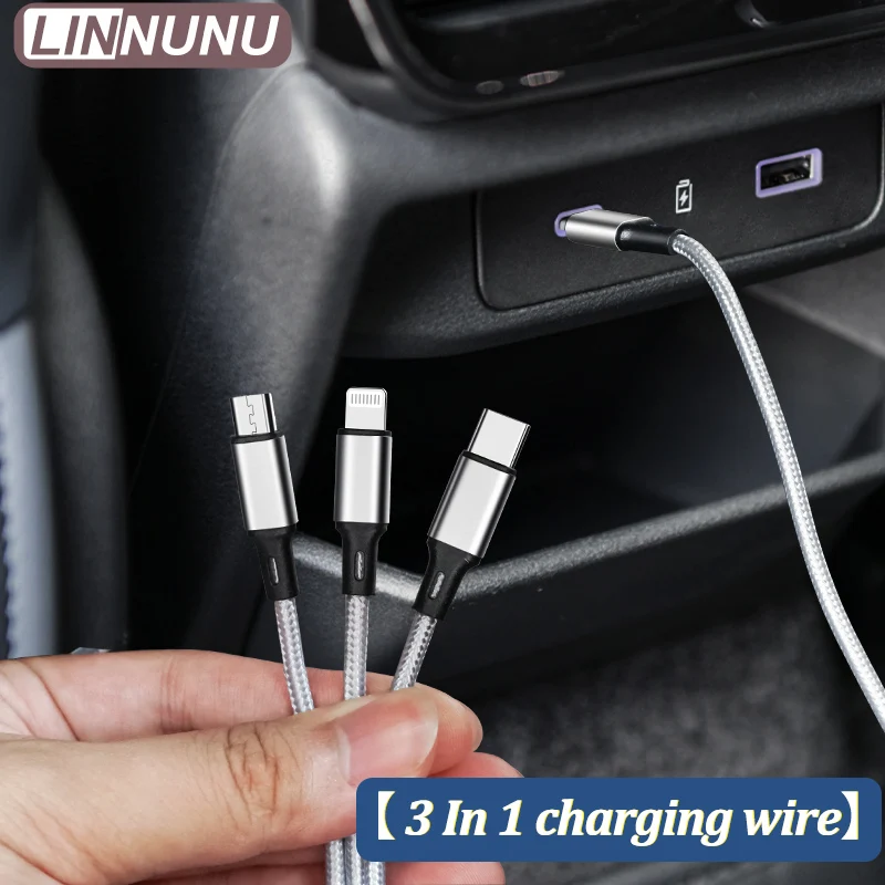 LINNUNU 3 In 1 Micro USB TypeC Charging Cable Multi Car charger Universal cigarette lighter interface conversion For Smartphones