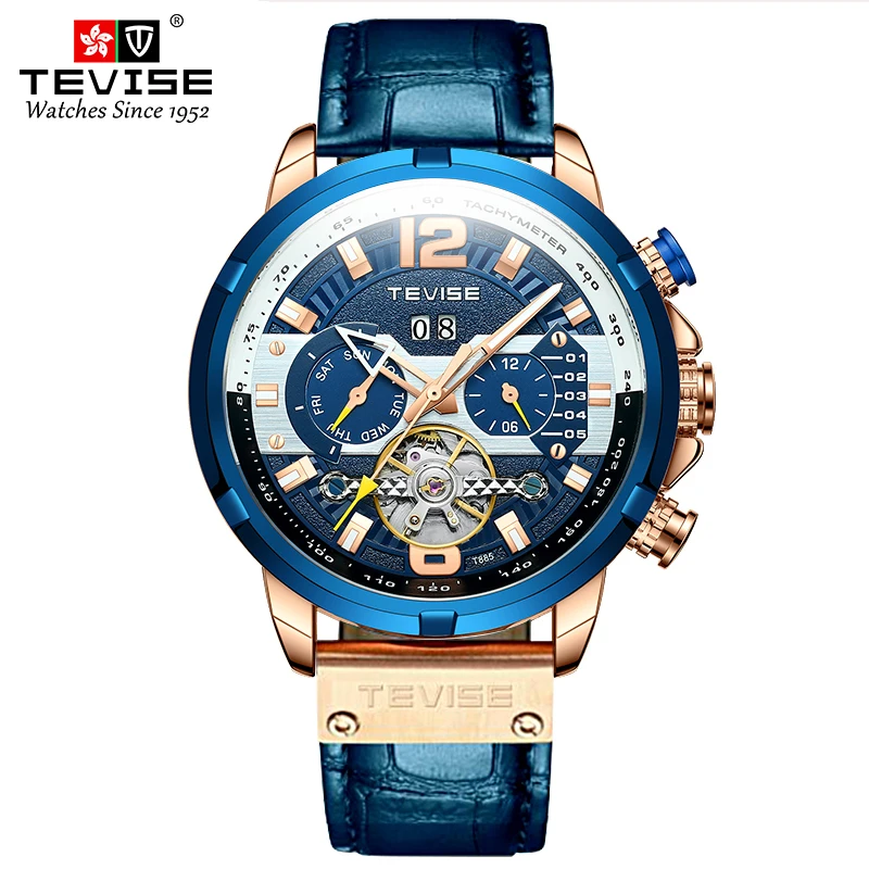 TEVISE Automatic Mechanical Tourbillon Design For Men Waterproof Luxury Business&Fashion Stainless Steel Wristwatch