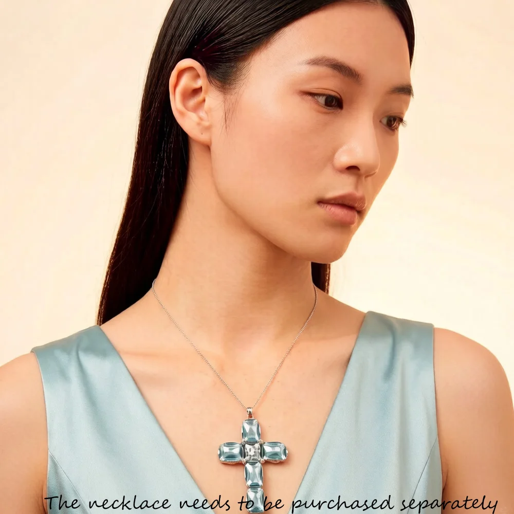 Pendant Cross With Large Aquamarine-Coloured Stones And Star Brand New Fine Jewelry Europe 925 Sterling Silver Gift For Woman view 3