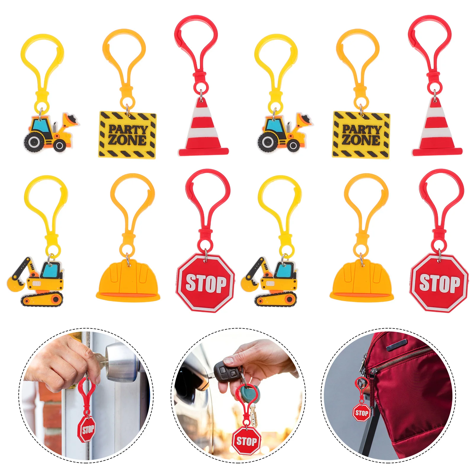 

12Pcs Construction Keychain Set Engineering Theme Kids Birthday Party Favors Mini Building Tools Key Rings Tractor Car Keyring