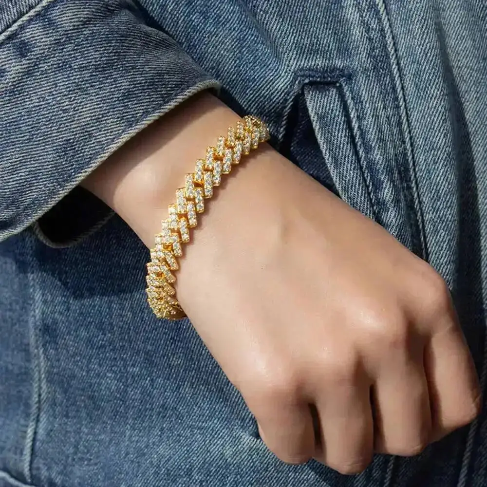 Hip Hop Jewelry 10mm S925 Silver Iced Out Men's Moissanite Cuban Link Chain Bracelet