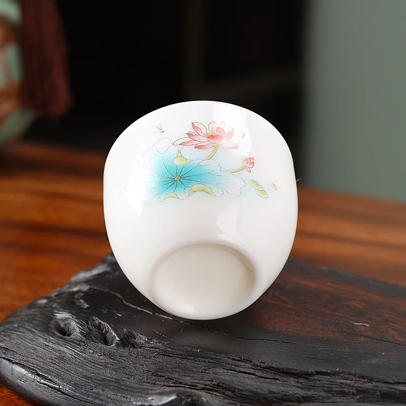Mutton Fat Jade Porcelain Egg Shape Master Tea Cup Single Kung Fu Tasting Cup Personal Home Office Gift