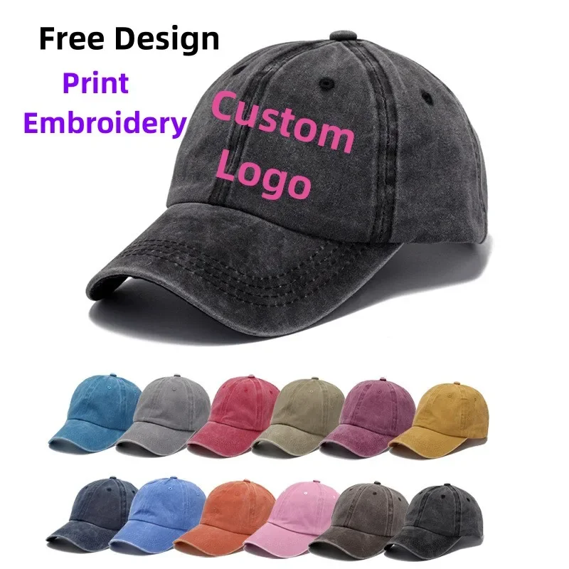 

Unisex Vintage Washed Denim Trucker Cap Custom Logo Embroidery Hip Hop Dad Hat Adult Solid Color Baseball Cap