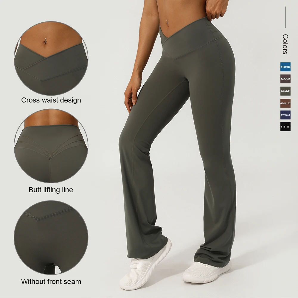 V-Cross Fitness Flare Pants Lifting Buttocks Cross Waist Yoga Sport Leggings Gym Outdoor Acticewear Workout Wide-Leg Pants