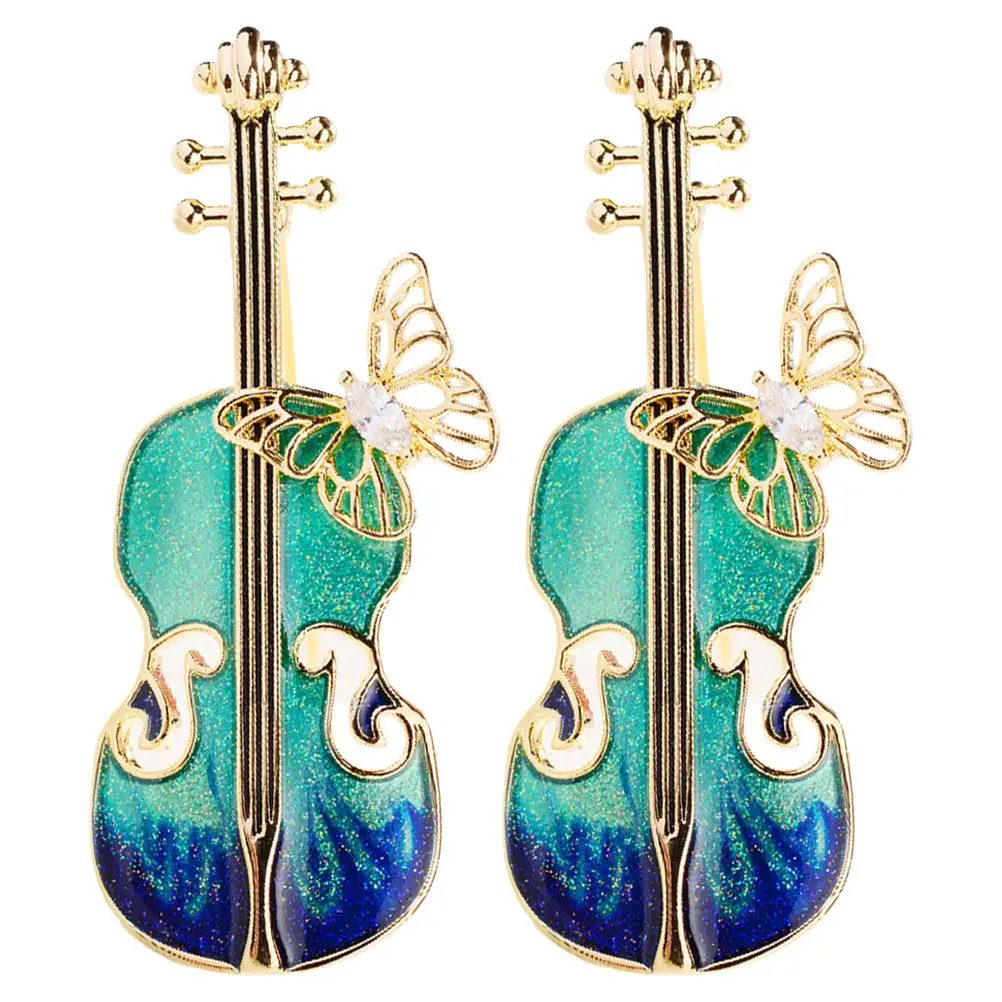 2Pcs Vintage Blue Violin Brooch Pin Retro Music Jewelry Pin Stylish Lapel Pins Scarf Or Hat Decoration for Women - view 3