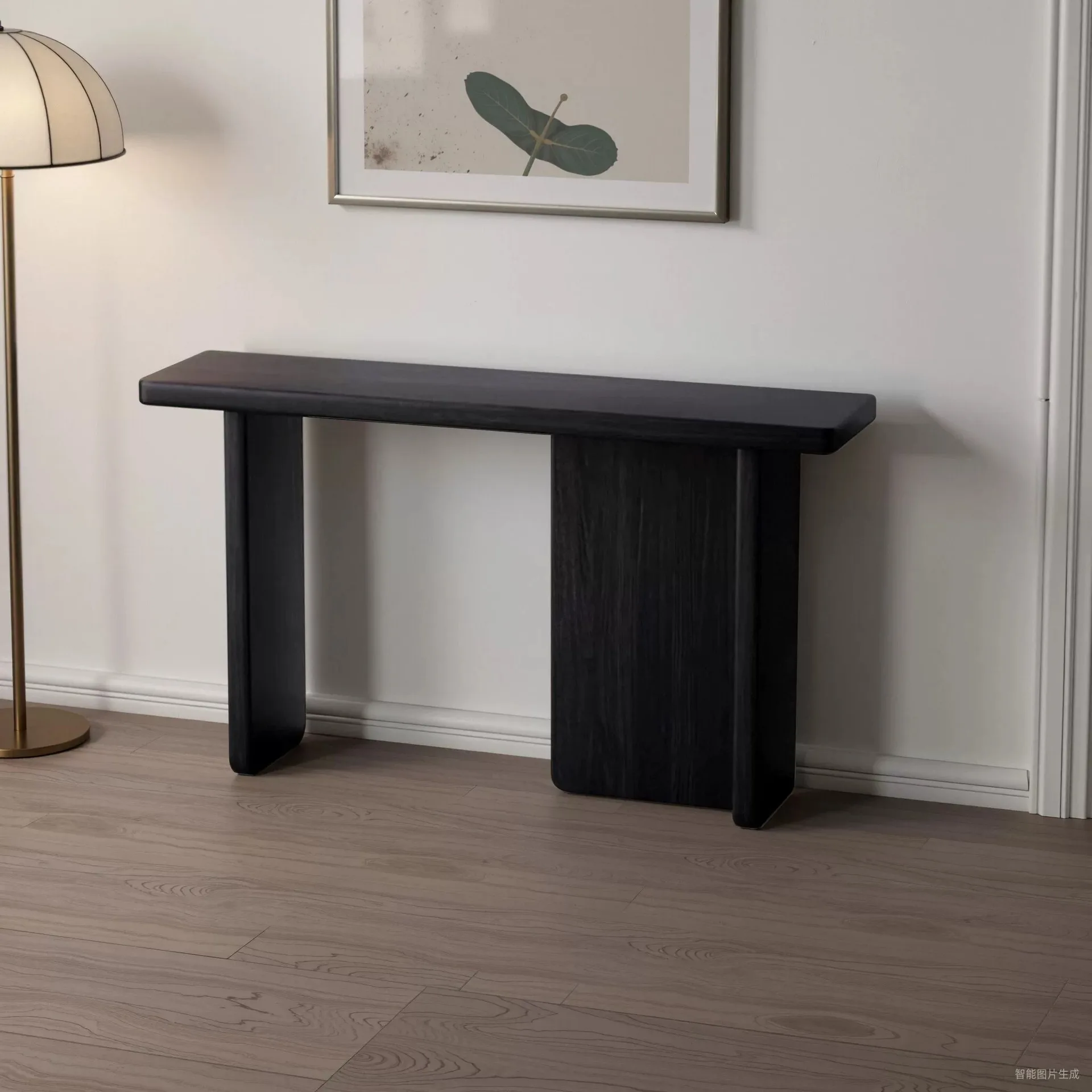 طاولة الشرفة الخشبية الصلبة الحديثة والبسيطة على طراز العصور الوسطى مقابل طاولة عرض نهاية ممر الحائط #4