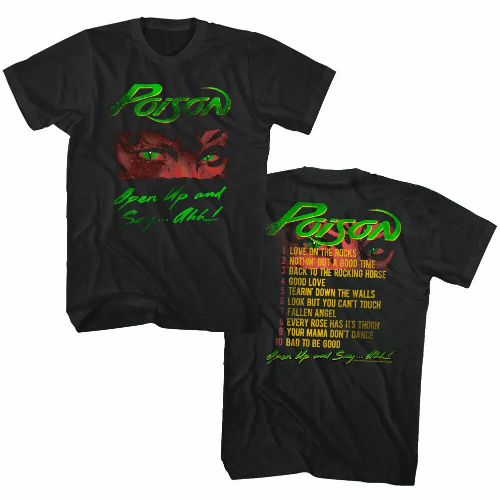 Poison Open Up and Say Ahh Men's T-Shirt Tracklist Rock Band Concert Merch