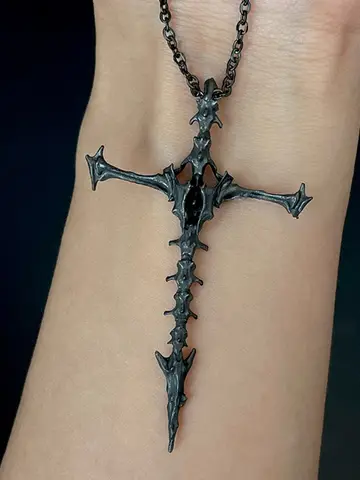 Diablo Skull Skeleton Cross Pendant Necklace Vintage Fashion Old Fashionable Men's Necklace