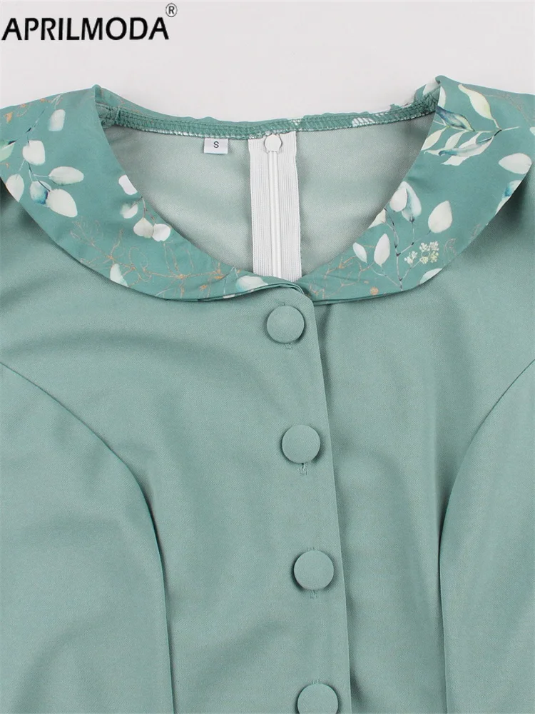 2025 Élégant Patchwork Swing Flare Robe d'été décontractée avec ceinture Col rabattu Pinup Rétro Court Cocktail Robes de bal Années 1950