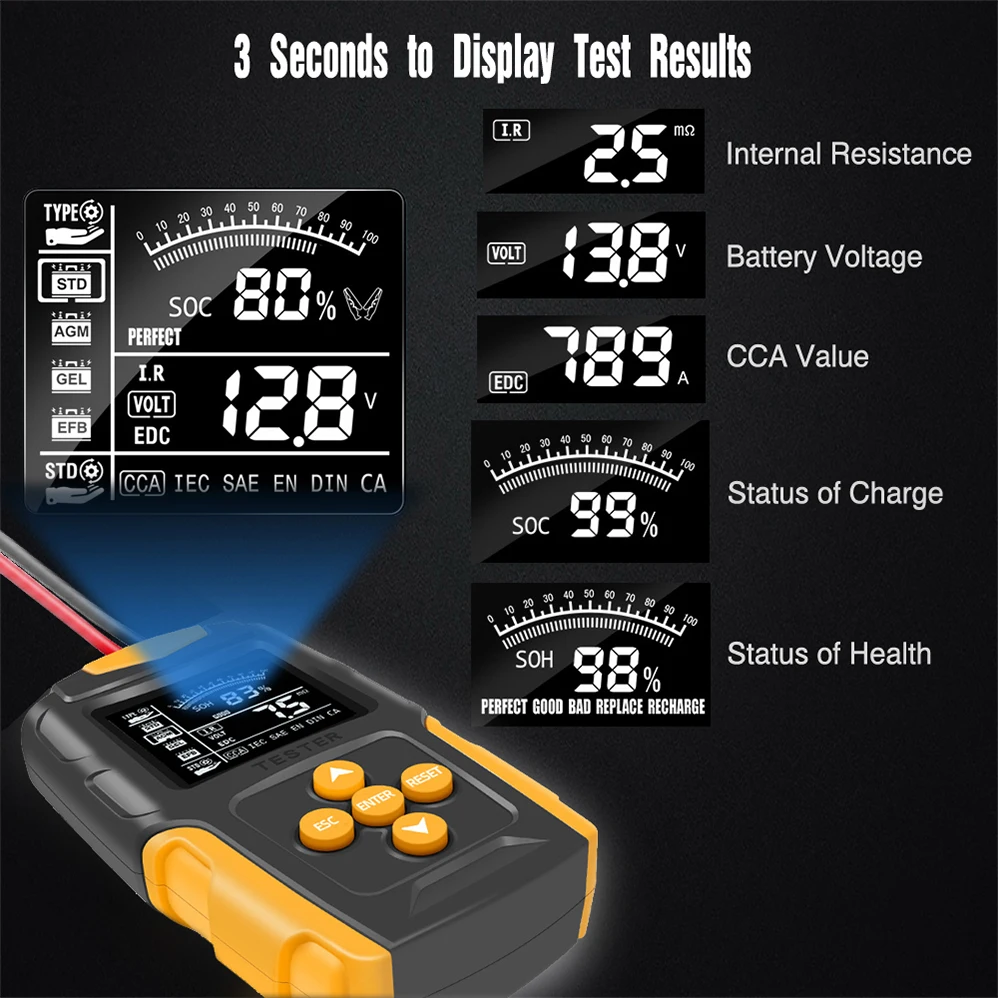 FOXSUR FBT200 12V 24V Smart Car Battery Tester LCD Battery Analyzer Test Tool Digital Analyzer For Car Truck Motorcycle Boat