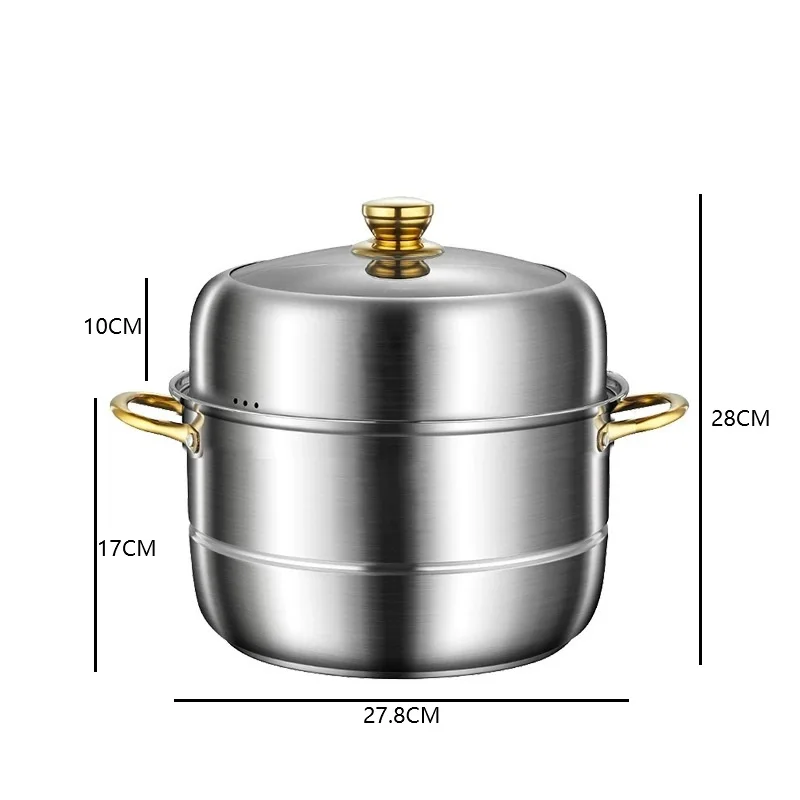 Stainless Steel 9.5L Steamer Pan with High-Arch Glass Lid for Condensation Control and Efficient Multi-Layer Cooking