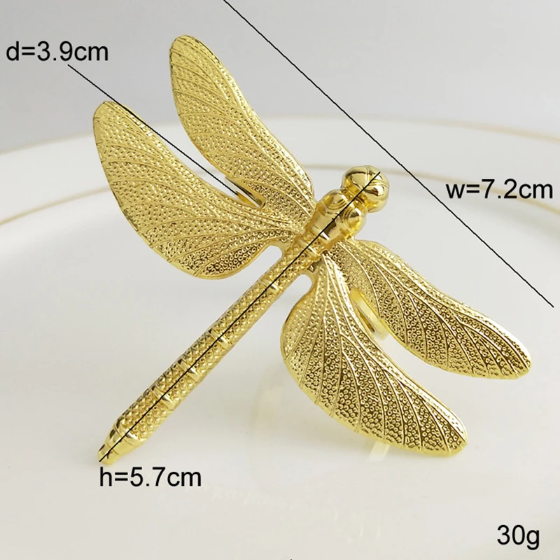 Dragonfly Napkin Rings Set Of  6 Pieces Gold Silver Metal Zinc Alloy For Wedding New Year Christmas Holiday Hotel Dinner Party