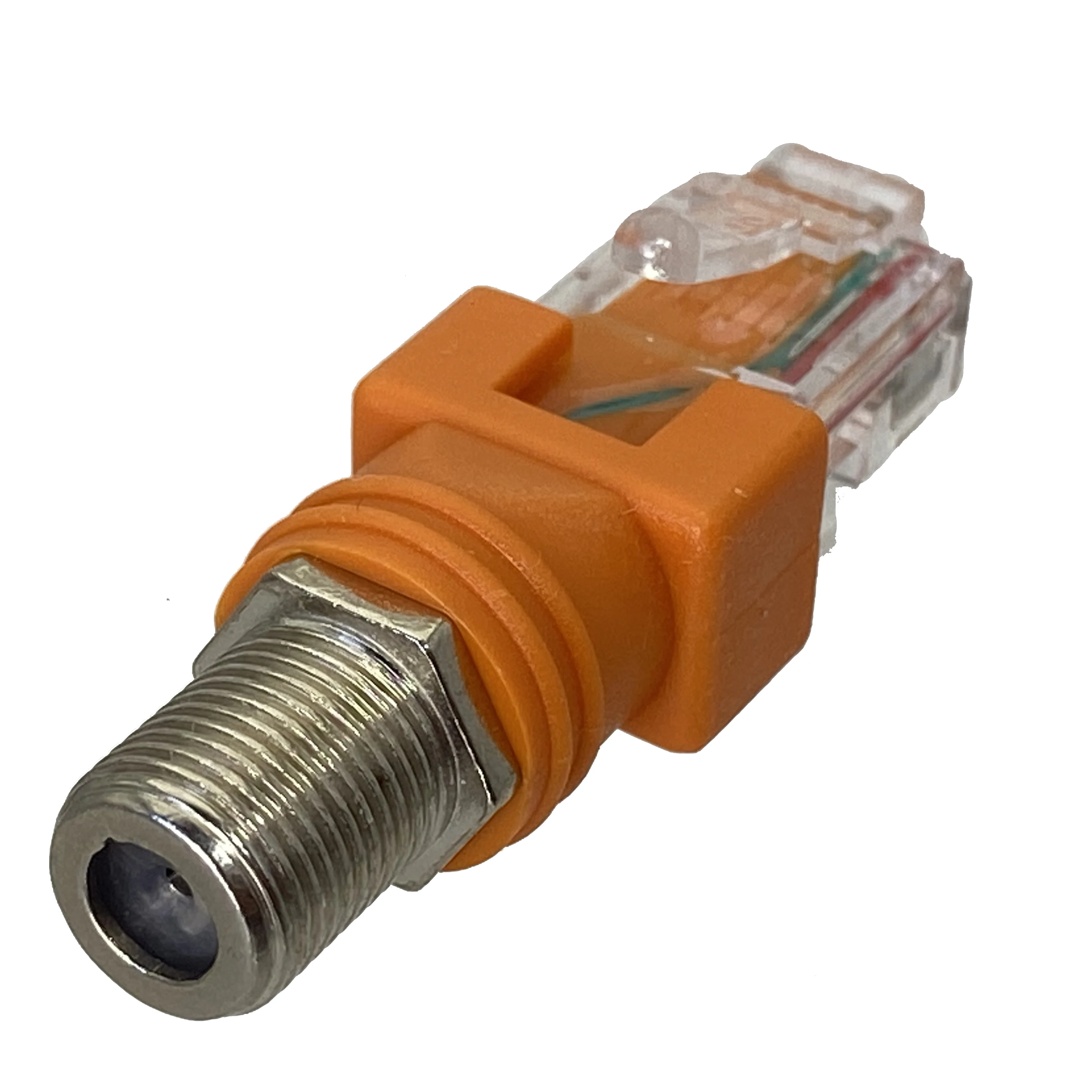 Conector hembra de TV F a RJ45, enchufe macho Coaxial, Coaxial acoplador de barril, adaptador RJ45 a conector RF, 1 piezas