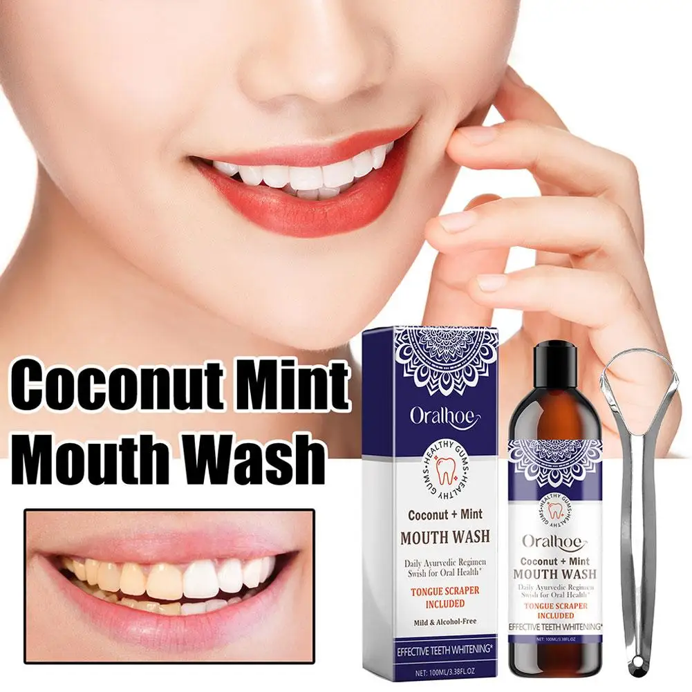 100ml Coconut Oil Mint Pulling Oil Mouth Wash Alcohol-free Oral Whitening Scrape Tongue Breath Clean Teeth Oral U0Y4