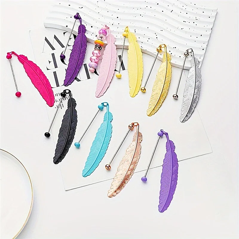 A29F-10 Pieces DIY Beadable Bookmarks Bulk, Metal Beadable Bookmarks Pendant Bar, Craft Beaded Book Lanyards Chains