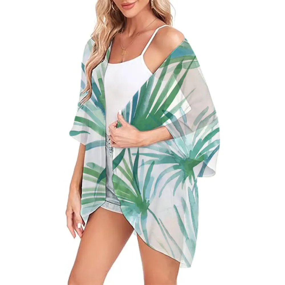 2024 New Spring Women's Fashion Floral Print Kimono Casual Cardigans Loose Cover ups Puff Sleeve Blouse Tops Bohemian Swimwear