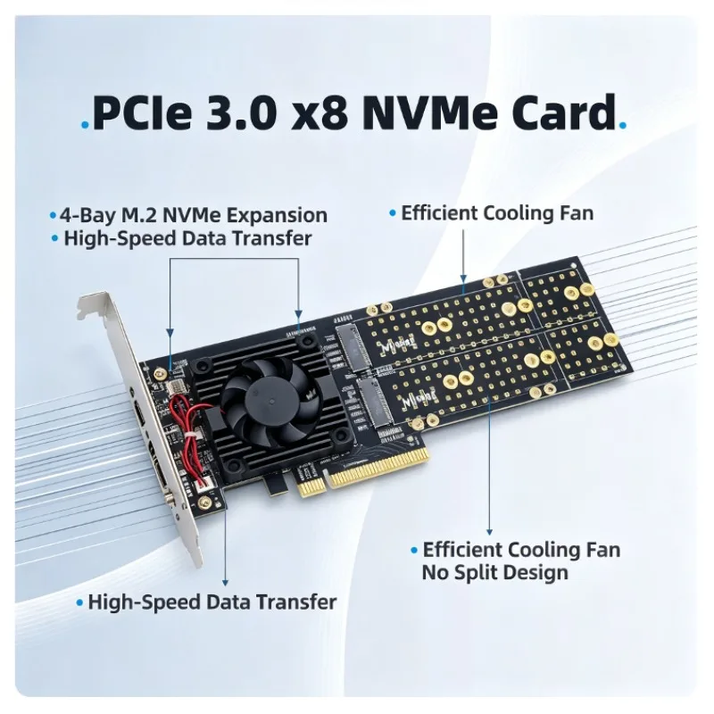1pcs 4-M.2 PCIe Adapter Card Bifurcation Free Full Low Profile Quiet For NAS Server Workstation Fanless High Quality