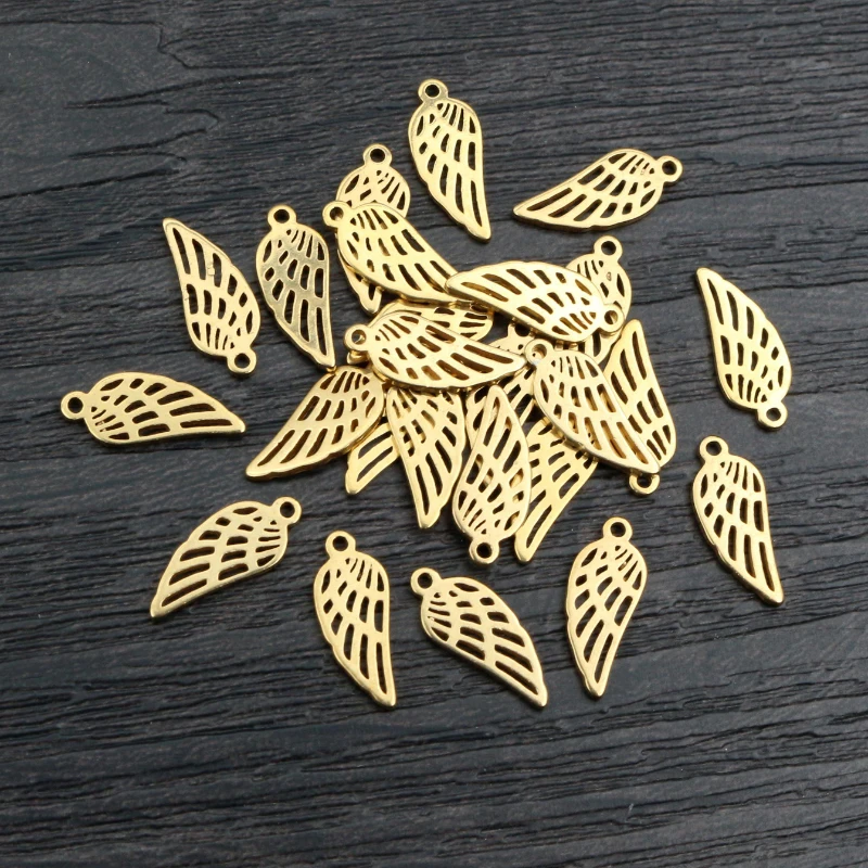 10 sztuk 14x6mm 316 ze stali nierdzewnej pozłacane skrzydła małe Charms wisiorek dla naszyjnik DIY tworzenia biżuterii ustalenia materiały
