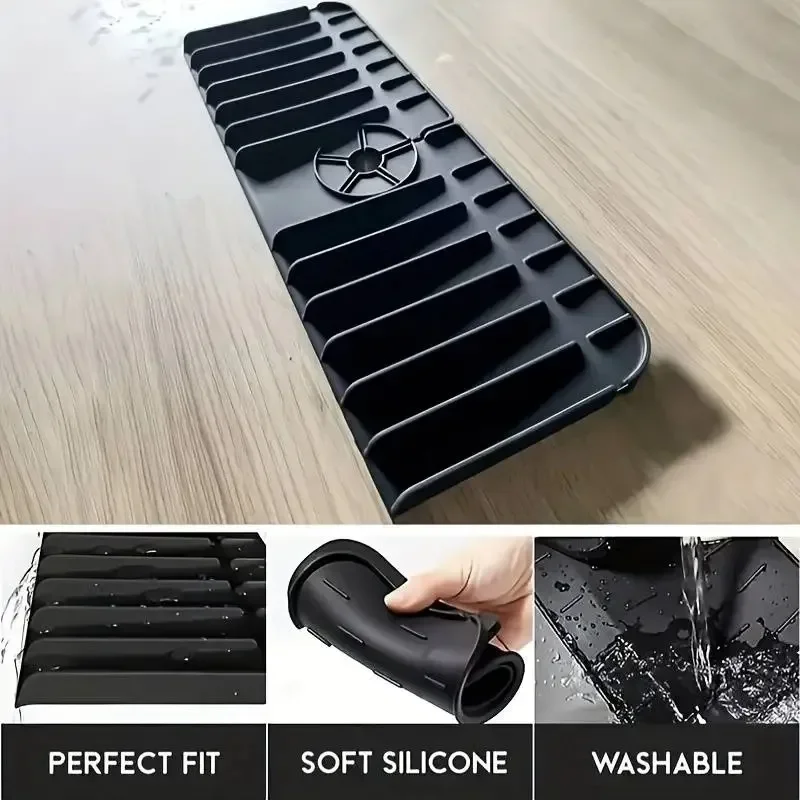 Silicone Faucet Mat Dish Soap Sponge Holder Sink Kitchen Countertop Drying Mat Bathroom Kitchen Sink Splash Guard Drain Pad image 2
