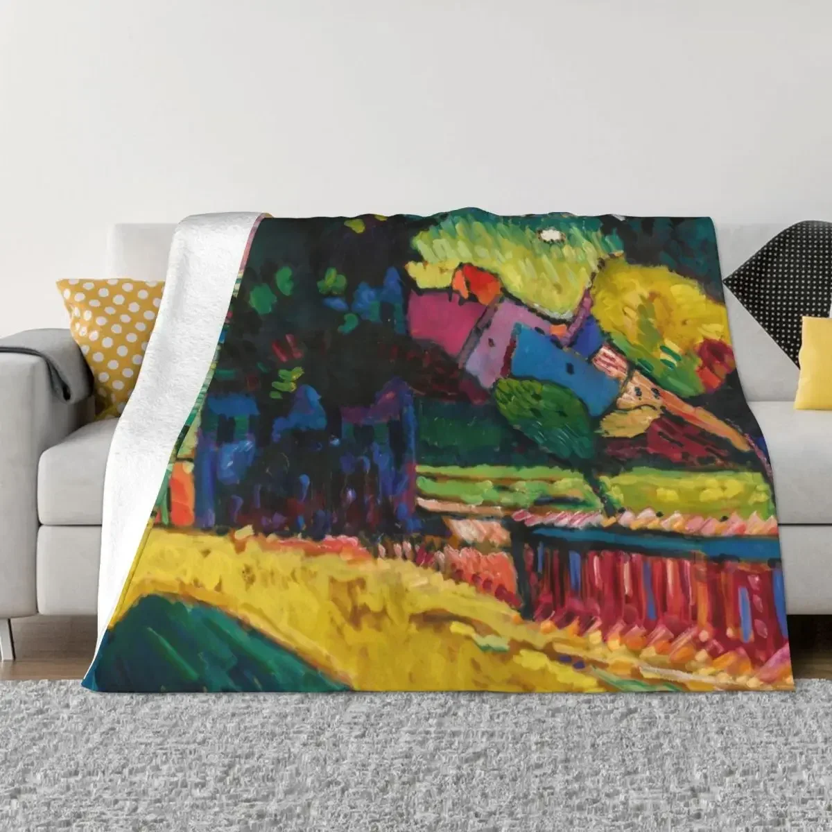 Wassily Kandinsky Murnau - ภูมิทัศน์พร้อมบ้านสีเขียวโยนผ้าห่ม Soft Plush Plaid ฤดูหนาวผ้าห่มเตียงโยนผ้าห่ม