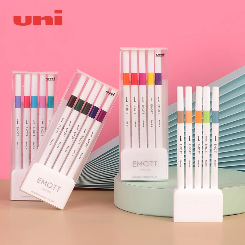 5colors 10colors 40colors/set UNI EMOTT 0.4mm Water-based Fiber Hook Line Pen Painting Graffiti Marking Pen Japanese Stationery