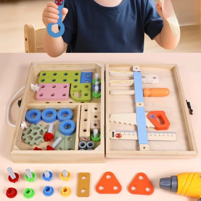 Children Wooden Realistic Screw Nut Assembly Disassembly Educational Early Development Boy Hands Training Toys Box Kids Tool Set