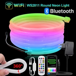360 Round WS2811 RGB LED Strip 24V Smart Tuya WiFi LED Neon Strip Light Waterproof LED Tape for Bedroom Decoration EU US UK AU