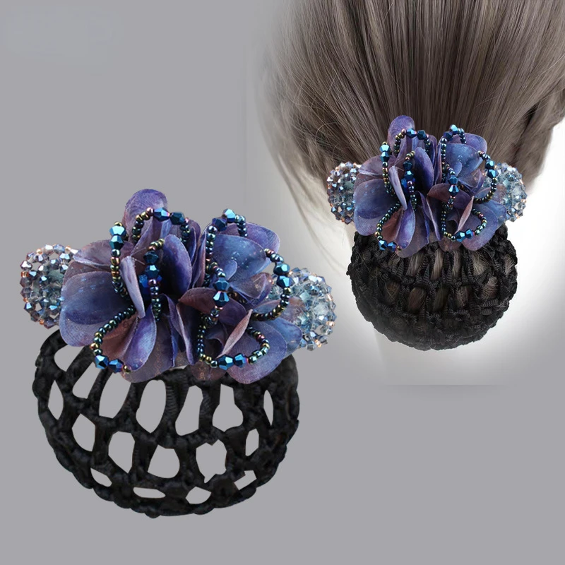 Fashion Elegant Flower Hairpin Hair Accessories for Women Retro Luxury Detachable Hair Net Spring Clip Work Headwear Tiaras