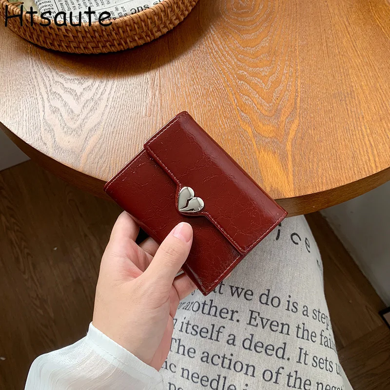 Purse women's wallets small fresh PU leather simple fashion ladies short wallet multi-card niche teenage female student